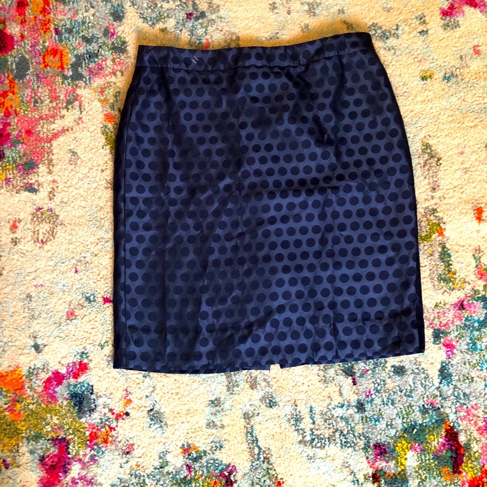 J. Crew Factory navy polka dot pencil skirt